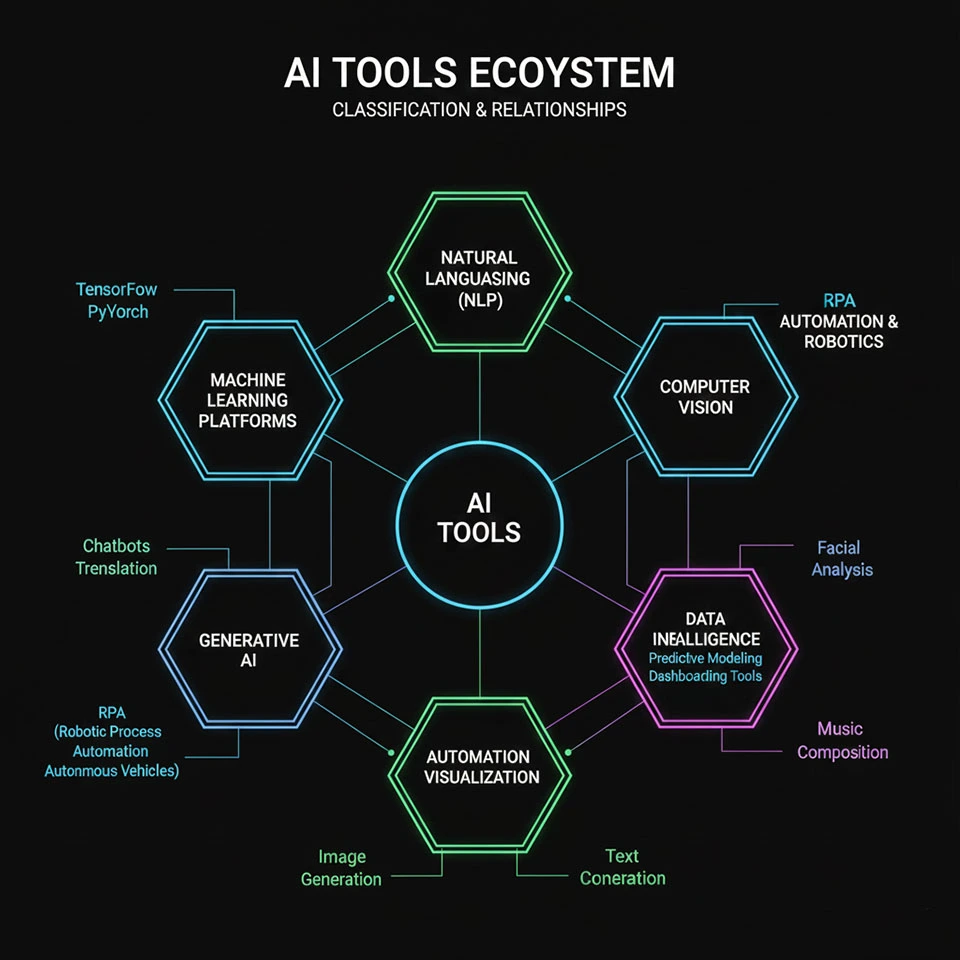AI Tool Ecosystem Map - Classification and Relationships of Various AI Tools