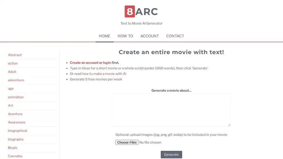 8Arc - Text to Movie AI Generator
