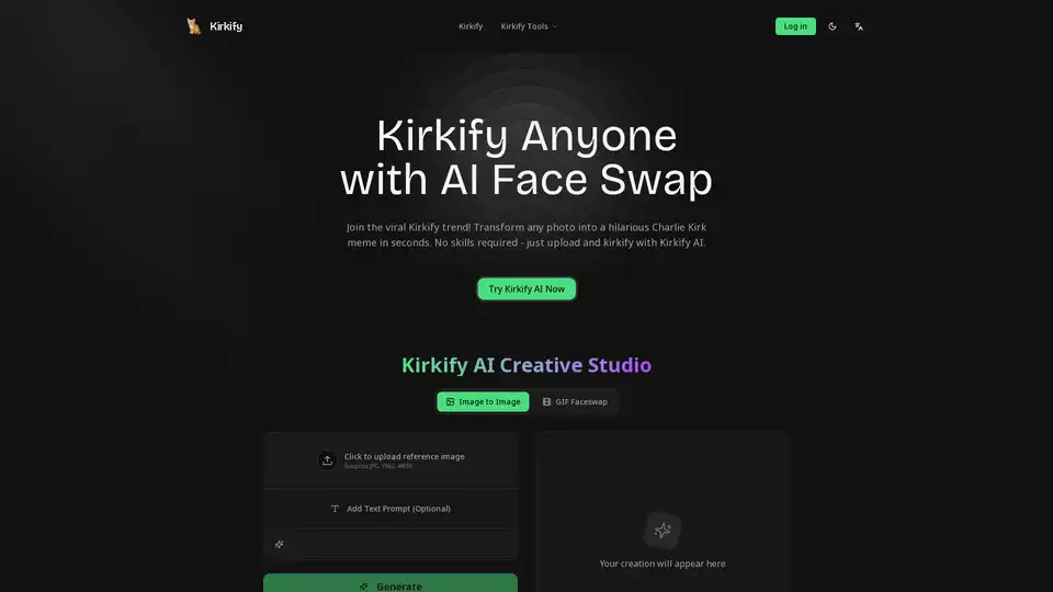 O Kirkify AI é uma ferramenta online gratuita que usa IA avançada para trocar instantaneamente rostos com Charlie Kirk em qualquer foto ou vídeo. Ele possui detecção facial automática, mistura de alta qualidade, efeitos de néon e processamento em lote, facilitando a criação de memes virais para redes sociais como X, TikTok e Reddit.