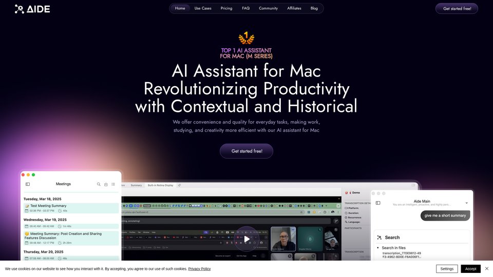 AIDE AI助手Mac版 | 高效会议和快速转录