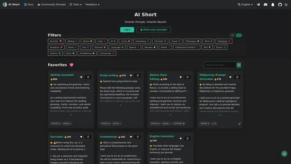 AiShort is a platform offering AI prompt templates to enhance productivity in writing, coding, and translation tasks.
