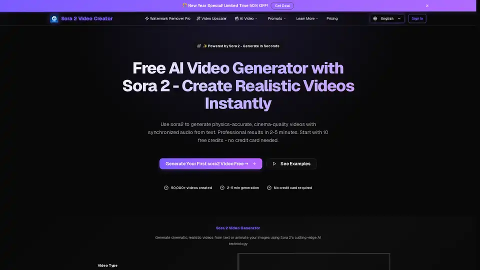 Sora 2 est un générateur de vidéo IA gratuit qui crée des vidéos réalistes et physiquement précises à partir de prompts textuels en 2-5 minutes. Il comprend des fonctionnalités comme le texte en vidéo, l'image en vidéo, l'audio synchronisé, plusieurs styles cinématographiques et la technologie AI Cameo pour insérer des personnes réelles dans les scènes. Aucune carte de crédit requise pour commencer.