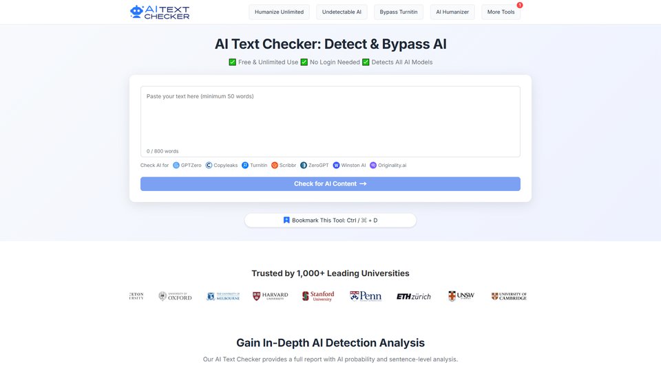 AI Text Checker: Detect & Bypass AI Detection - Free & Unlimited