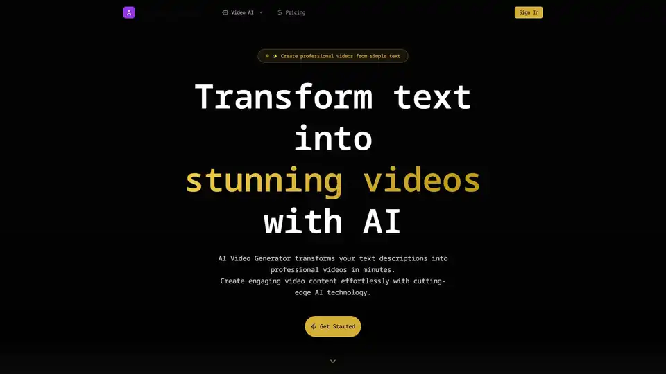 AI Video Generator est une plateforme alimentée par l'IA qui transforme les descriptions textuelles en vidéos professionnelles en quelques minutes. Elle offre une édition IA avancée, plusieurs styles vidéo et un rendu rapide, rendant la création de contenu vidéo facile pour les médias sociaux, le marketing et l'éducation.