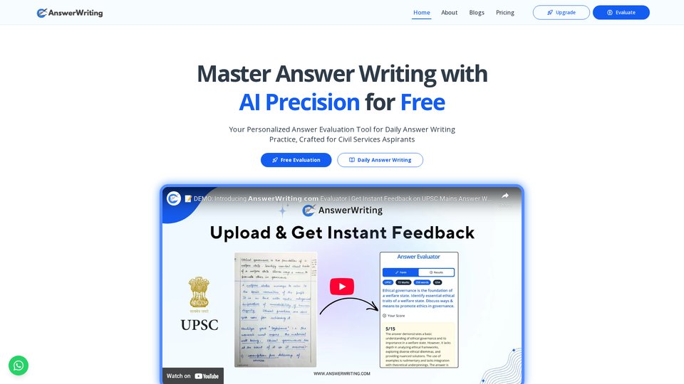 AnswerWriting - Free UPSC Mains Answer Writing & AI Evaluation