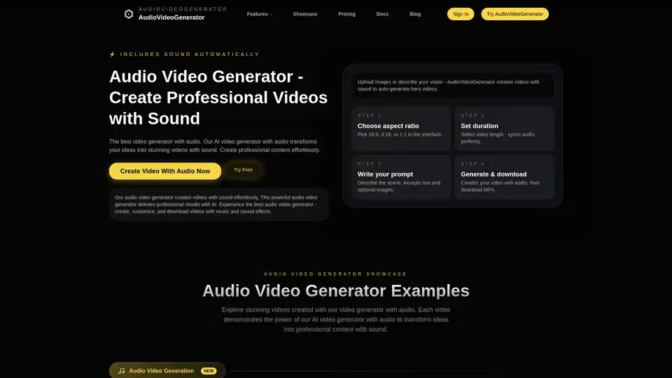 AudioVideoGenerator is an AI-powered tool that creates professional videos with sound, including music and effects, from text or images.