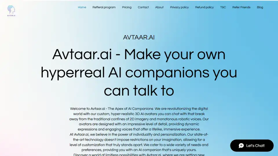 Avtaar.ai：1枚の写真から独自の3DハイパーリアルAIコンパニオンを作成します。世界で最も高度なAIコンパニオンシミュレーター。