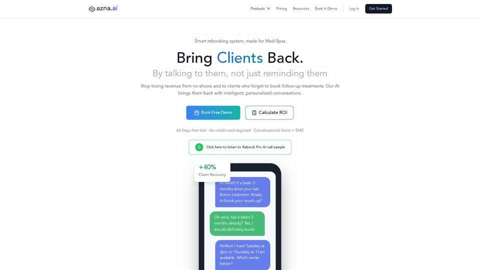Azna AI - AI-Powered Client Rebooking System for Med-Spas