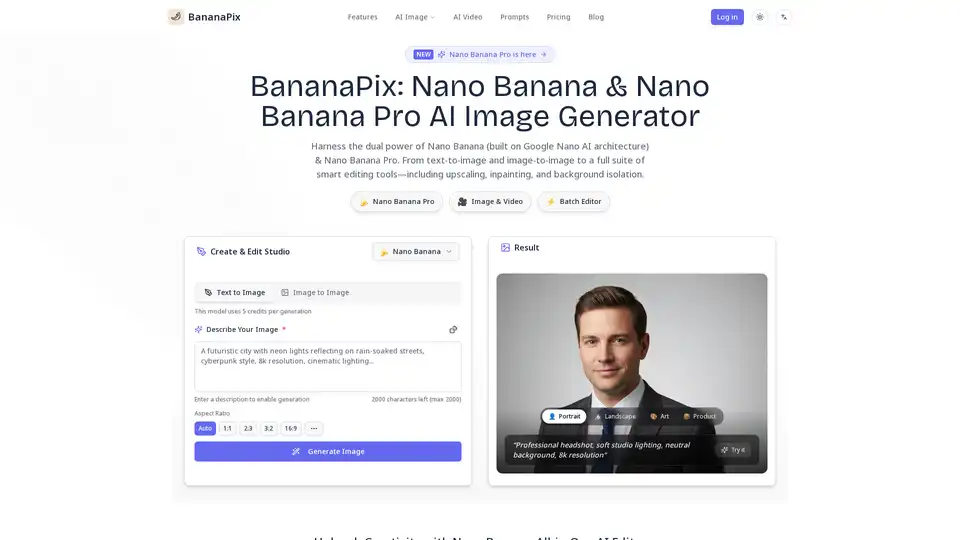 BananaPix is an AI image editing platform featuring Nano Banana and Nano Banana Pro. It offers text-to-image generation, image remixing, background removal, and HD upscaling. Ideal for creators, designers, and businesses.