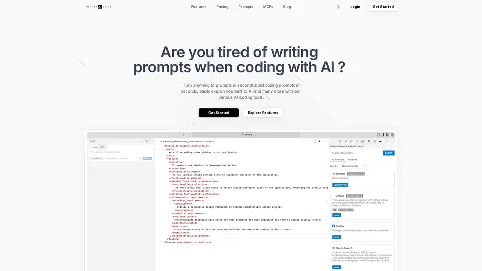 Better AI Code is a tool designed to help developers create high-quality AI prompts quickly, improving coding efficiency and project outcomes.