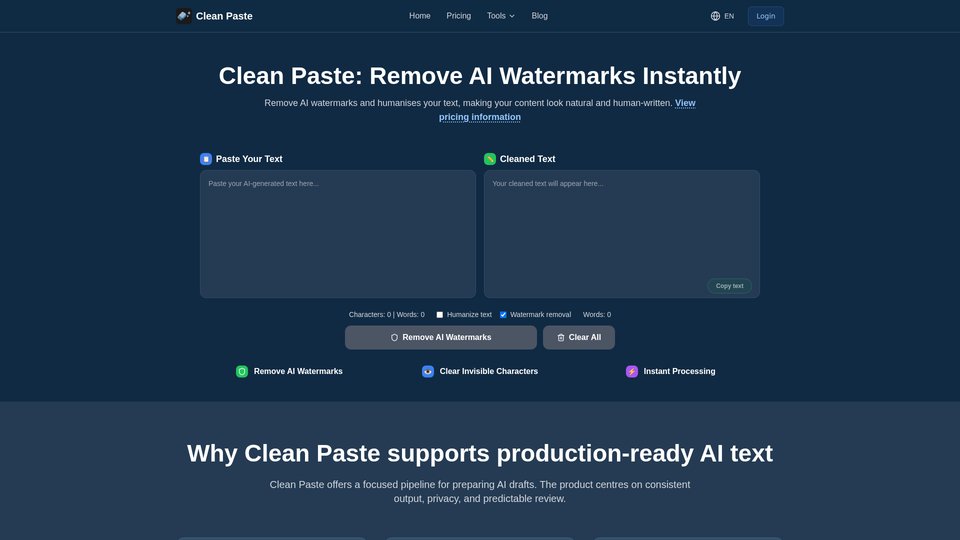 Clean Paste – Remova marcas d'água de IA e humanize o texto