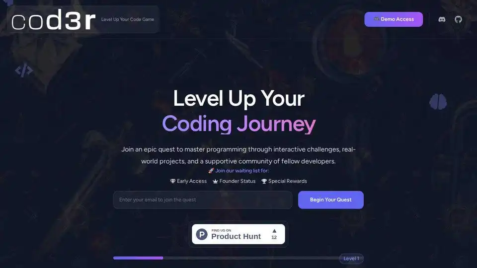 Cod3r propose des défis de codage interactifs, un mentorat IA et des projets concrets pour améliorer vos compétences en codage. Rejoignez-nous maintenant !