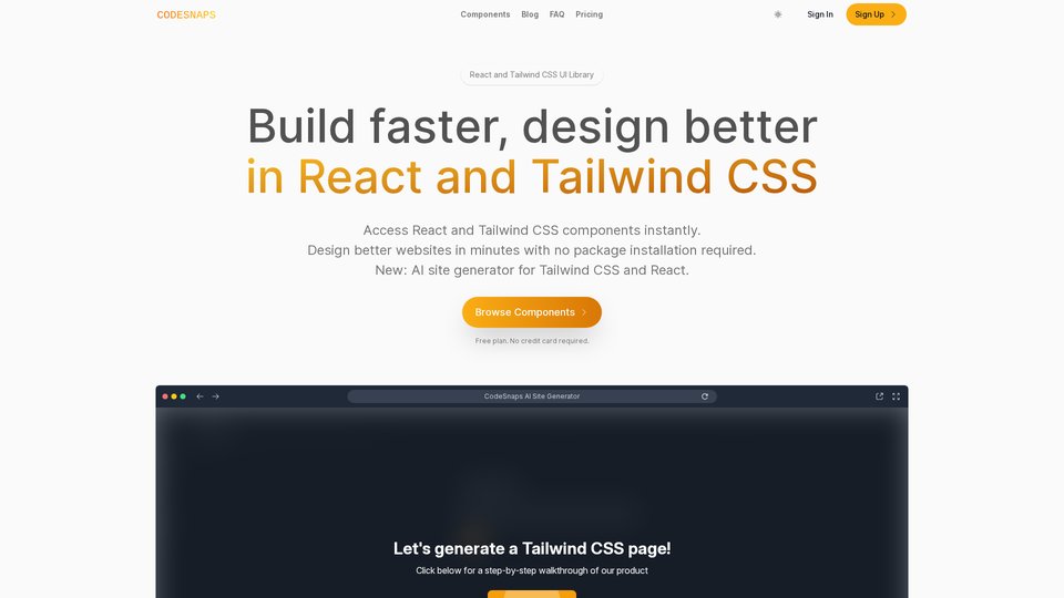 CodeSnaps：React 和 Tailwind CSS UI 库与 AI 站点生成器