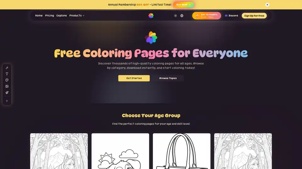 Coloring Book es una plataforma creativa impulsada por IA que genera páginas para colorear de alta calidad e imprimibles a partir de indicaciones de texto o fotos. Ofrece un estudio de coloreo en línea, más de 1000 temas gratuitos y herramientas de IA como 'Texto a Página para Colorear' y 'Foto a Dibujo Lineal' para niños y adultos.
