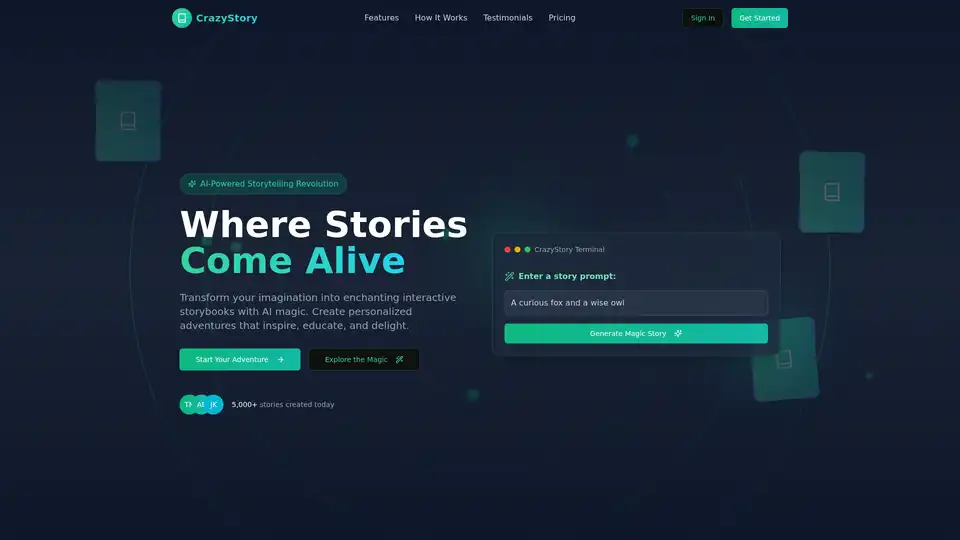 CrazyStory is an AI-powered platform that transforms simple prompts into rich, detailed narratives with custom illustrations, interactive elements, and voice narration. Perfect for bedtime, learning, and family fun.