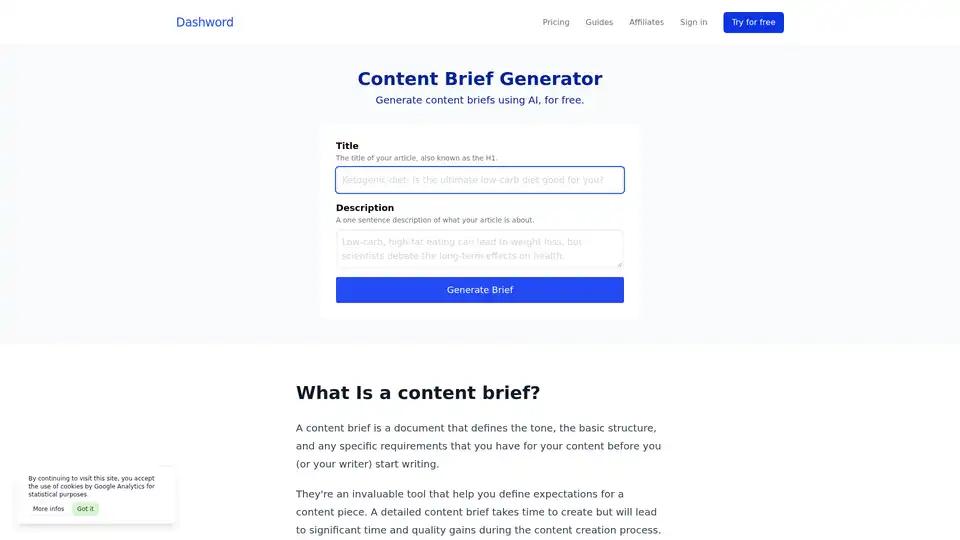 Dashword Content Brief Generator