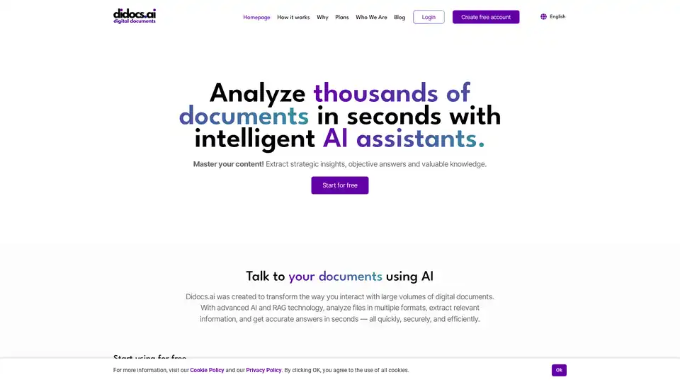 didocs.ai uses AI to analyze large volumes of digital documents. Extract strategic insights and get accurate answers in seconds with advanced AI and RAG technology.