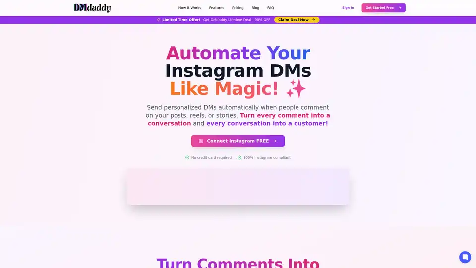 DMdaddy automates Instagram DMs to turn comments into sales conversations. Features include keyword triggers, personalized messages, and real-time analytics.