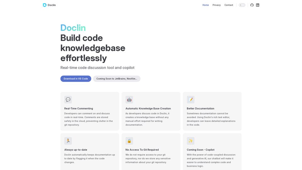 Doclin - Real-Time Code Commenting and Knowledge Base Tool