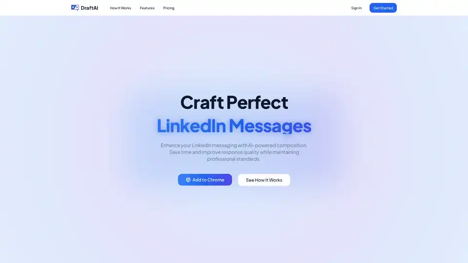 DraftAI is an AI-powered Chrome extension that enhances LinkedIn messaging. It saves time, improves response quality, and maintains professional communication standards with features like Smart Prompts and Improvise Mode.