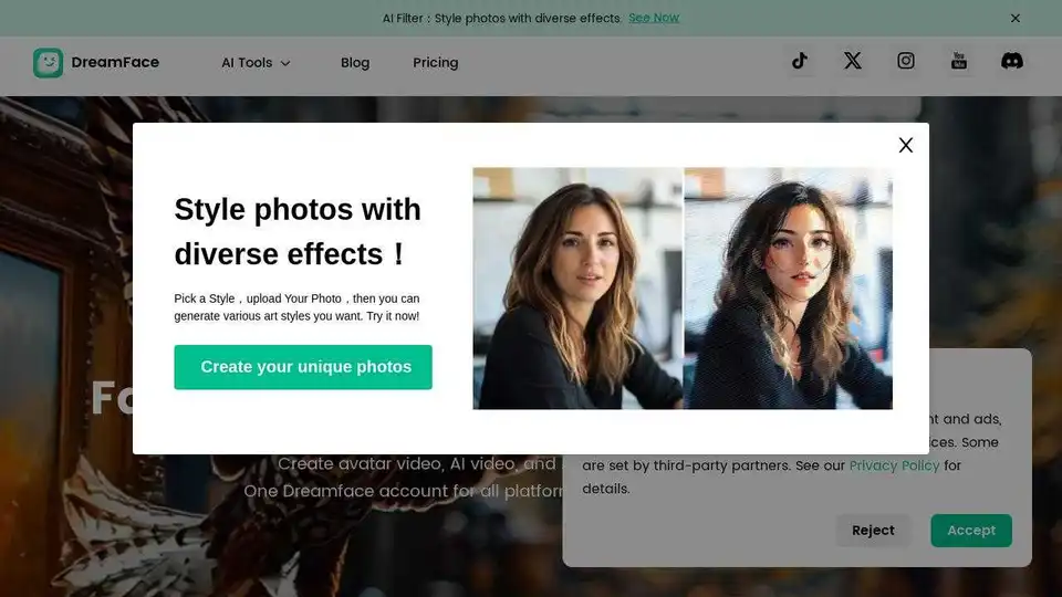 Dreamface: Best AI Video Generator in 2025. Create AI videos & photos effortlessly. Avatar, pet, and baby videos with AI templates!