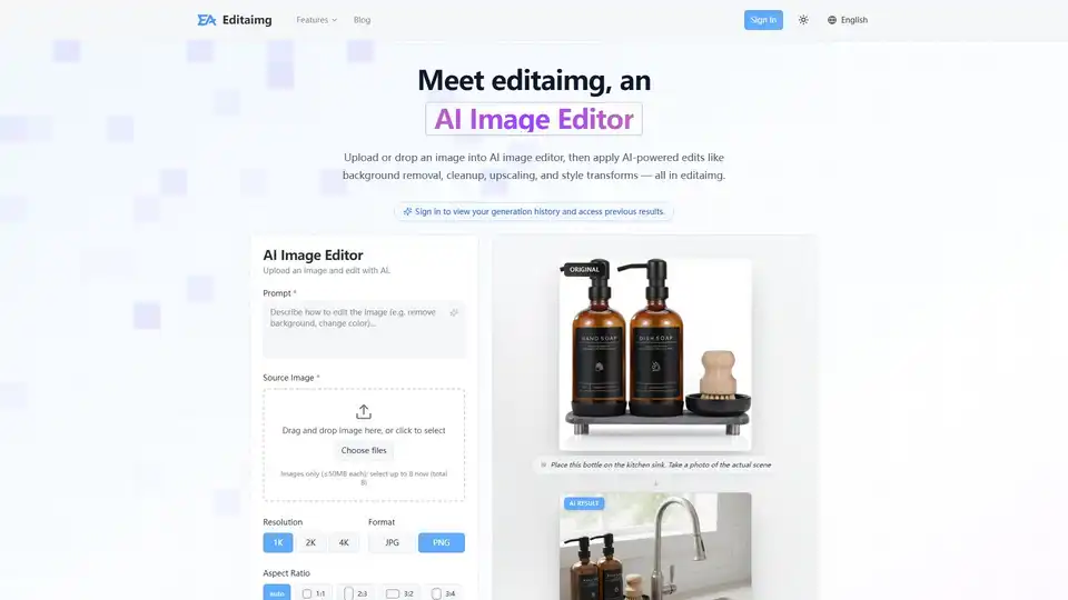 Editaimg is an advanced AI Image Editor that empowers users to effortlessly edit, enhance, and transform photos. With AI-powered features like background removal, cleanup, upscaling, object replacement, and style transfers, it makes professional-level image editing accessible to everyone, ensuring stunning results in seconds.