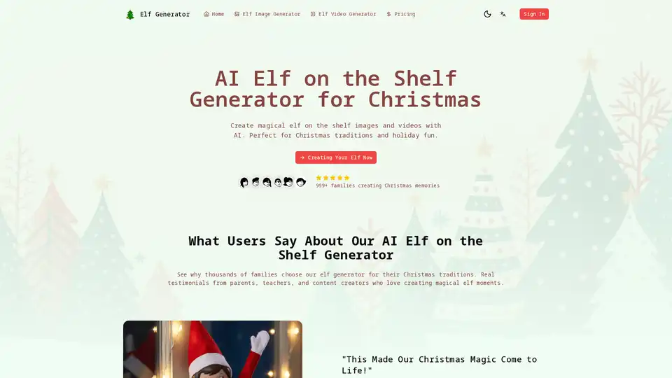 Le générateur d'elfe sur l'étagère avec IA est un outil gratuit qui crée des images et vidéos magiques d'elfes de Noël instantanément. Parfait pour les traditions de vacances et le contenu festif.