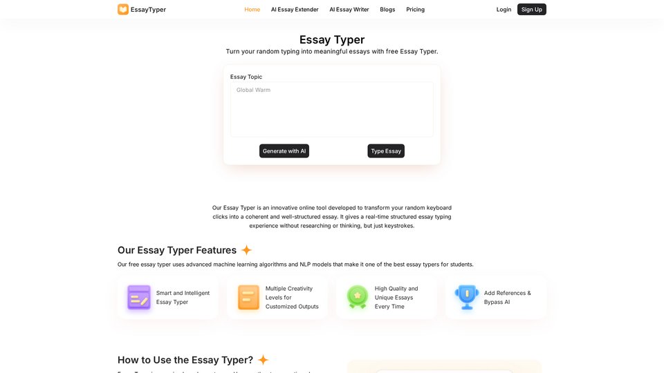 Essay Typer: 使用人工智能即时写作文章