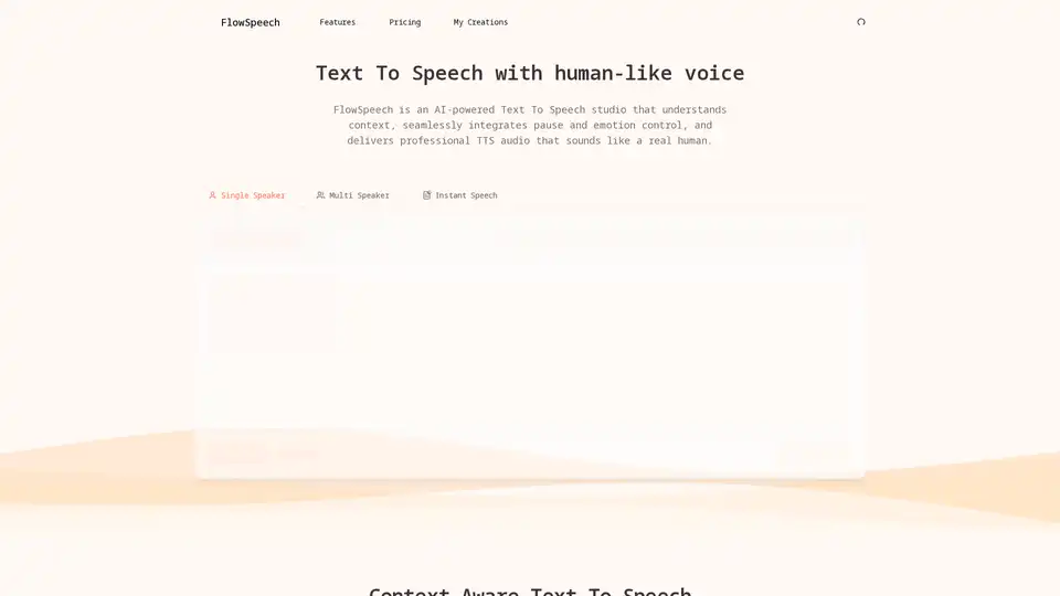 FlowSpeech is an AI-powered text-to-speech studio offering context-aware voice generation. It features precise emotion and pause controls, auto markup for single and multi-speaker scripts, and lifelike voices ideal for audiobooks and video voiceovers.