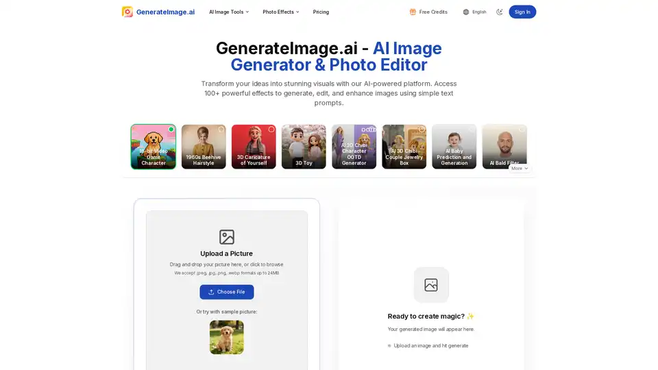 GenerateImage.ai es un generador de imágenes gratuito potenciado por IA y editor de fotos con más de 100 efectos. Utiliza modelos de vanguardia como SDXL, Flux y ControlNet para crear imágenes desde texto, editar fotos y mejorar visuales. La plataforma cuenta con un procesamiento rápido de GPU A100 y un enfoque de privacidad que elimina las subidas en 24 horas.