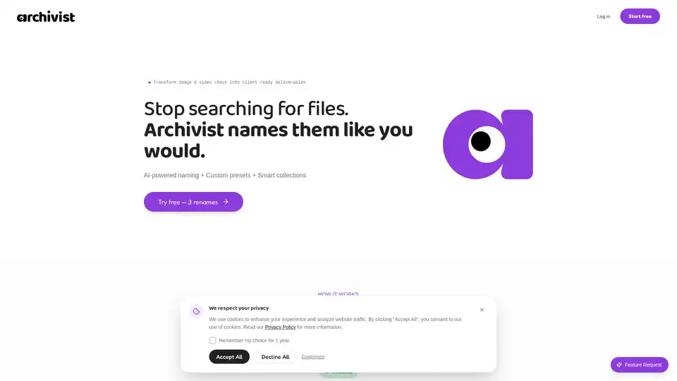 Archivist ist ein KI-gestütztes Tool, das chaotische KI-generierte Bild- und Videodateien in organisierte, kundenfertige Lieferobjekte verwandelt. Es nutzt intelligente Benennung, benutzerdefinierte Voreinstellungen und intelligente Sammlungen, um die Dateiorganisation für Kreative und Agenturen zu automatisieren, Zeit zu sparen und Konsistenz zu gewährleisten.