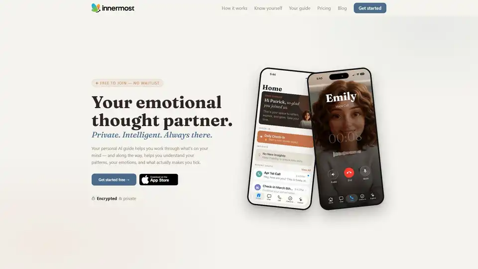 Innermost est votre guide IA personnel pour le soutien émotionnel et la découverte de soi. Il propose des conversations privées et intelligentes par texte ou voix, des bilans quotidiens et des quiz de découverte de soi pour vous aider à comprendre vos émotions, vos schémas et à favoriser votre croissance personnelle.