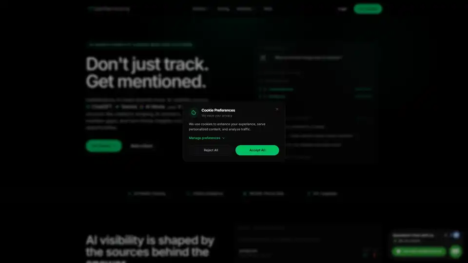 GetMentions AI rastrea la visibilidad de marca en LLMs como ChatGPT y Gemini. Analiza citas, identifica brechas y asegura menciones mediante colocación gestionada.