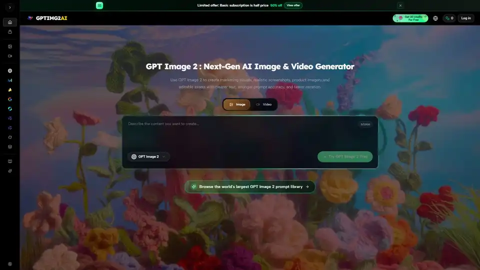 GPT Image 2 는 마케팅 비주얼, 제품 이미지 및 편집 가능한 자산을 만들기 위한 차세대 AI 도구입니다. 더 선명한 텍스트 렌더링을 제공하며 이미지 및 비디오 생성을 지원합니다.