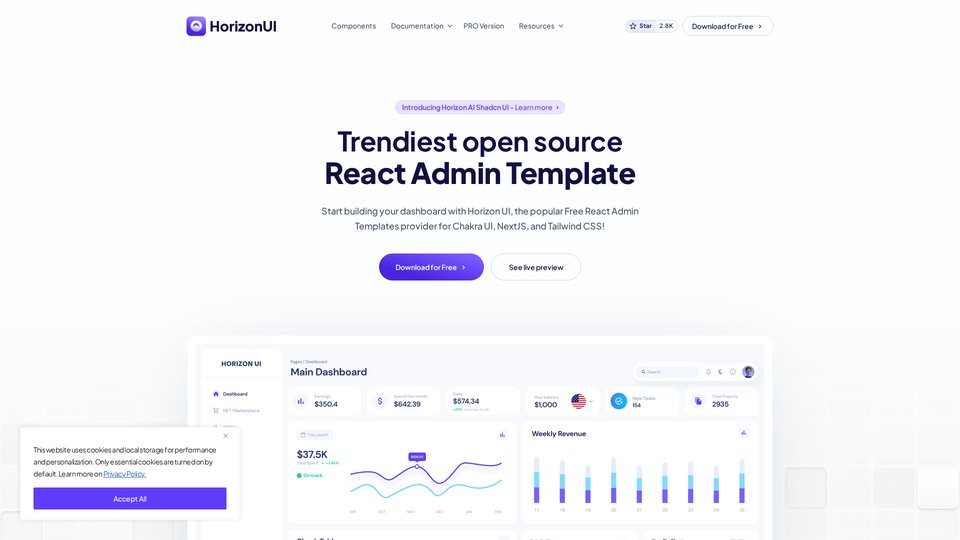 Horizon UI: 트렌디한 대시보드를 위한 무료 React 관리 템플릿