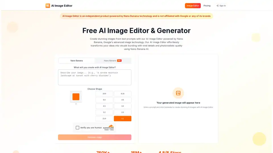 AI Image Editor is a free, powerful tool for generating and editing images using Nano Banana AI. It supports text-to-image creation, advanced editing, and various artistic styles.