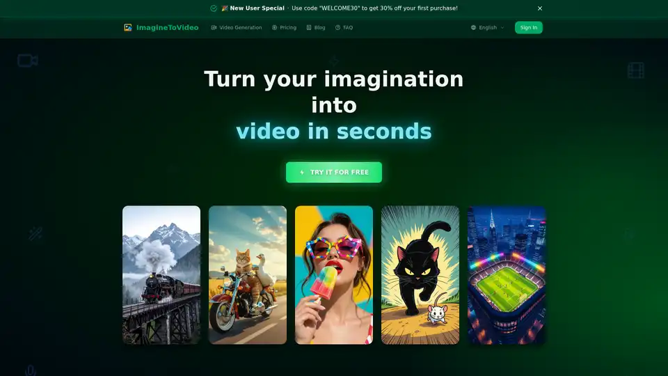 ImagineToVideo is an AI-powered video generator that transforms text and images into stunning videos instantly. It offers text-to-video, image-to-video, and template-based video creation, making it ideal for content creators, marketers, and artists.