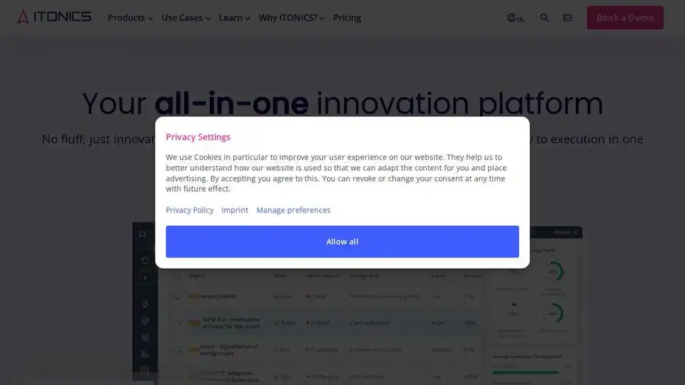 ITONICS ist der führende Anbieter von Innovationsmanagementsoftware. Mit der #1 Innovation OS können Organisationen Innovation von Strategie bis zur Umsetzung anregen.