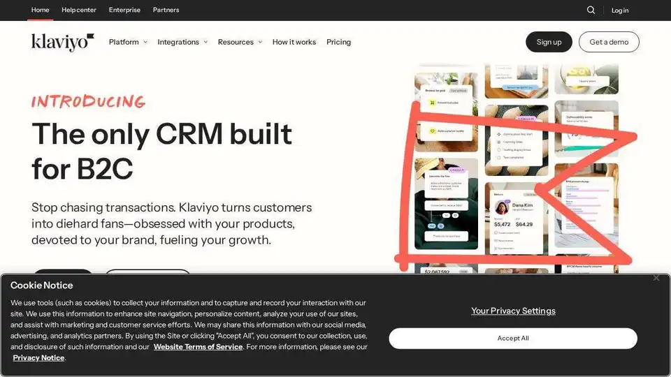 Klaviyo, a CRM para marcas B2C que combina marketing por e-mail e SMS com um CDP integrado para unificar dados para um engajamento personalizado e escalável do cliente.