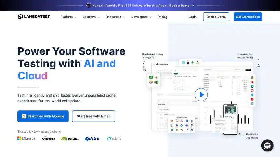 Potencia tus pruebas de software con IA y la nube. Prueba de forma inteligente, implementa y escala más rápido con la plataforma de pruebas unificada de LambdaTest.