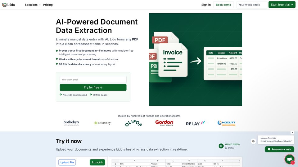 Lido: #1 AI Tool for Fast PDF and Invoice Data Extraction to Excel