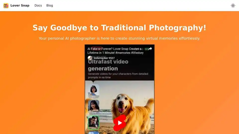 Lover Snap est une application iOS qui transforme vos souvenirs en photographies virtuelles grâce à l'IA. Créez des portraits IA dans n'importe quel environnement.