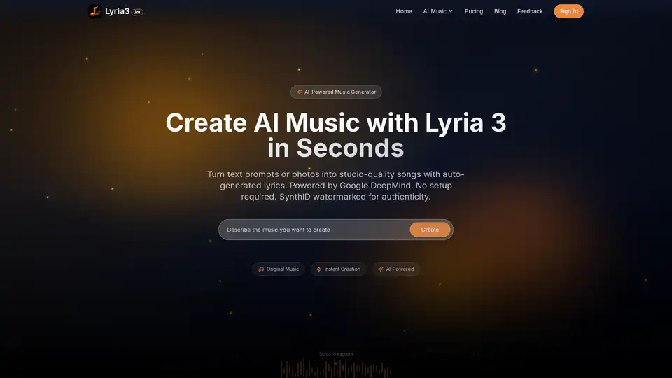 Lyria 3 é um gerador de música IA avançado, alimentado pelo Google DeepMind, que permite aos usuários criar músicas originais a partir de prompts de texto ou fotos. Possui letras e vocais gerados por IA, criação de vídeos musicais e é adequado para todos os criadores.