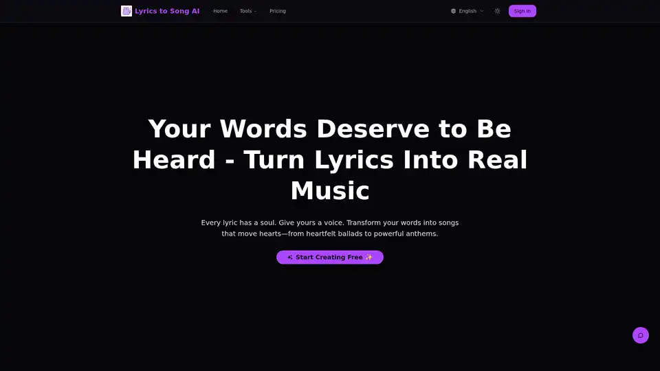 Lyrics to Song AIは、書かれた歌詞を完全なプロ品質の曲に変換する高度な音楽生成プラットフォームです。複数のジャンル対応、プロ品質のオーディオ出力、クリエイター向けの商用ライセンスを備えています。