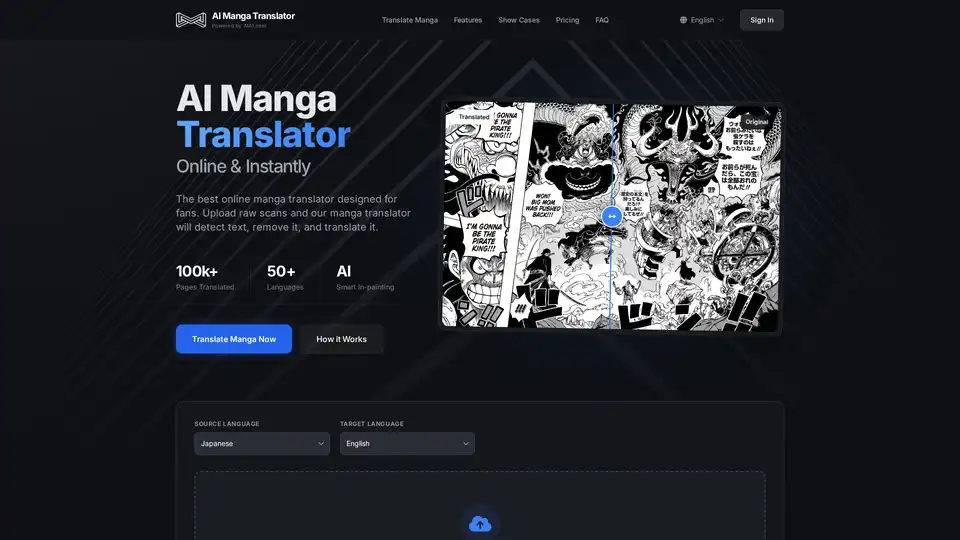 AI Manga Translator est un outil basé sur le web qui utilise une IA avancée et l'OCR pour traduire instantanément les images de manga, manhwa et manhua. Il propose une suppression de texte intelligente et une peinture pour une expérience de lecture propre, prend en charge le traitement par lots et fonctionne avec plusieurs langues. Conçu pour les fans et les groupes de scanlation.