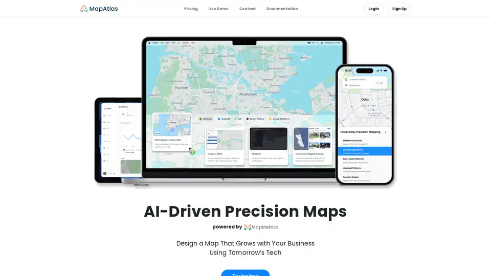 MapAtlas offers AI-driven mapping solutions with affordable pricing, hyperlocal data, and customizable maps for businesses and developers.
