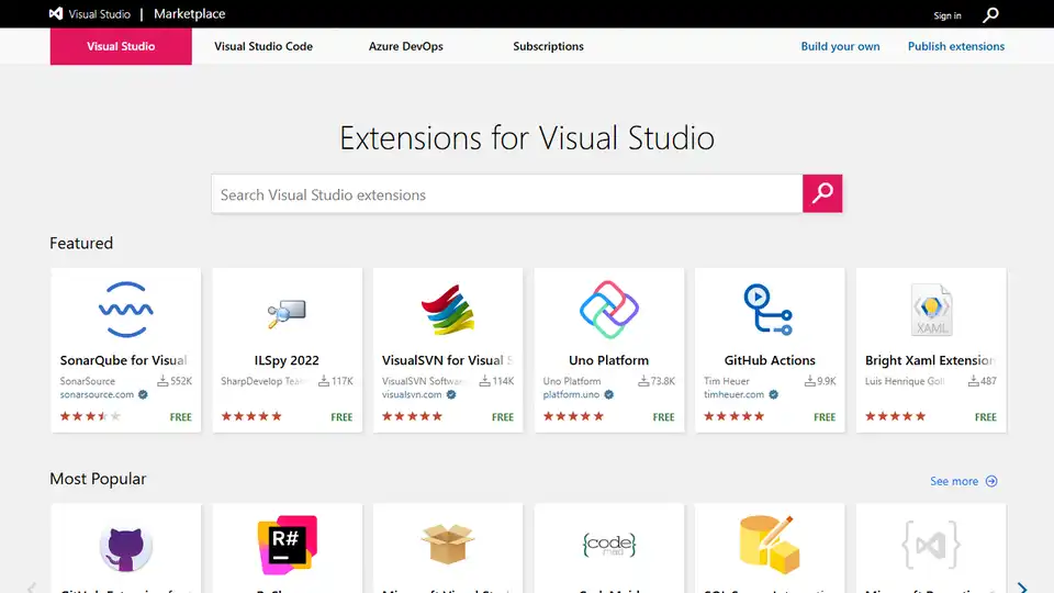 One place for all extensions for Visual Studio, Azure DevOps and Visual Studio Code. Discover and install extensions to create the dev environment you need.