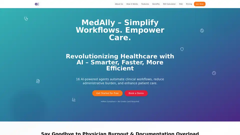 MedAlly is an AI-powered healthcare assistant designed to automate clinical workflows, reduce administrative burdens, and enhance patient care. It integrates seamlessly with EHR systems and is HIPAA compliant.