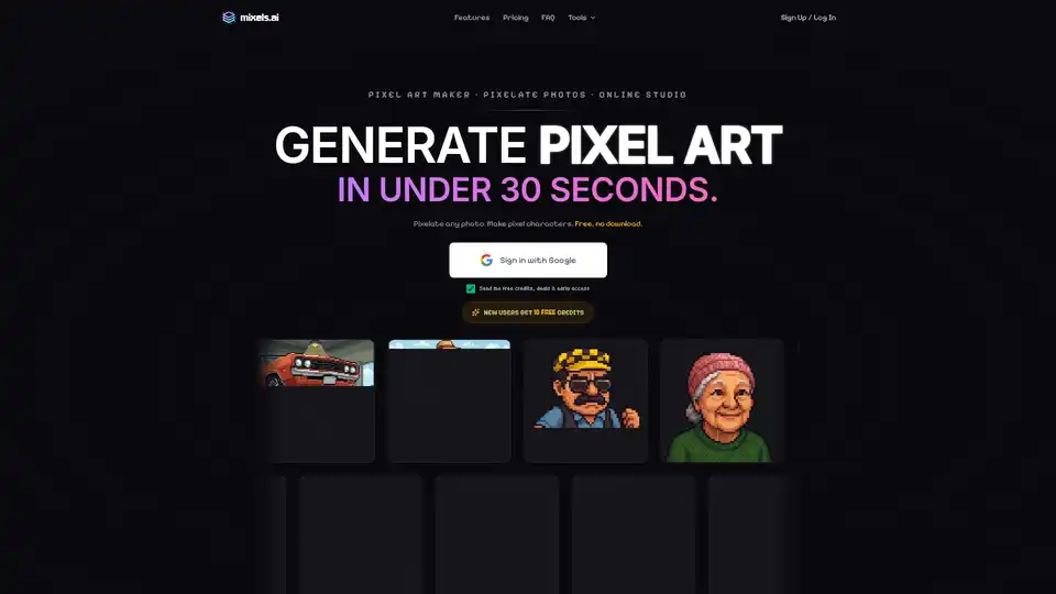 Mixels.ai is a free online AI pixel art generator that allows users to quickly pixelate photos, create 8-bit avatars, pixel characters, and retro game sprites. It's an intuitive studio for artists, hobbyists, and game developers, enabling asset creation in seconds.