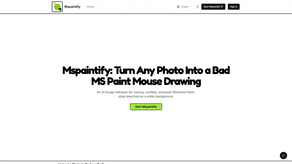Mspaintify is an AI-powered web tool that transforms photos into intentionally bad MS Paint-style mouse drawings. It features white backgrounds, shaky lines, and awkward proportions perfect for memes.
